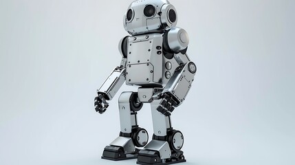Futuristic Robot Standing on White Background