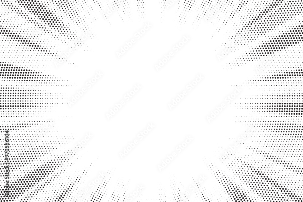 Leinwandbilder halftone gradient sun rays pattern. abstract halftone vector dots background. monochrome dots patter