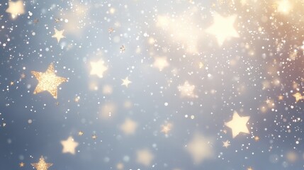 Glowing tiny stars twinkling brightly against a dynamic pastel-light grey background, creating a magical and dreamy atmosphere