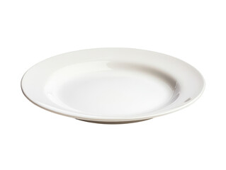 White ceramic plate, slightly angled view, isolated on transparent background