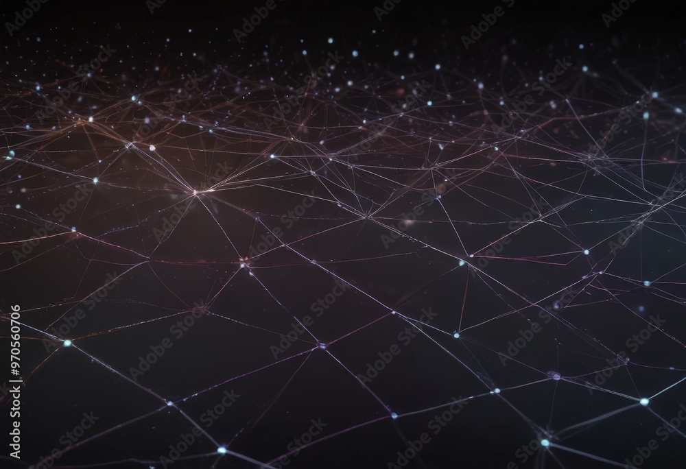 Aufkleber The image presents a digital illustration of a network of interconnected lines and dots, creating a complex web-like pattern against a dark background.