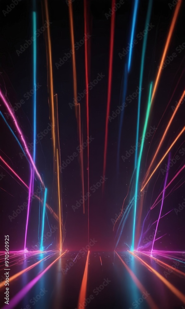 Leinwandbilder a vibrant display of multicolored lights, creating a dynamic and visually striking scene. The lights are arranged in a diagonal pattern, with some appearing to be in