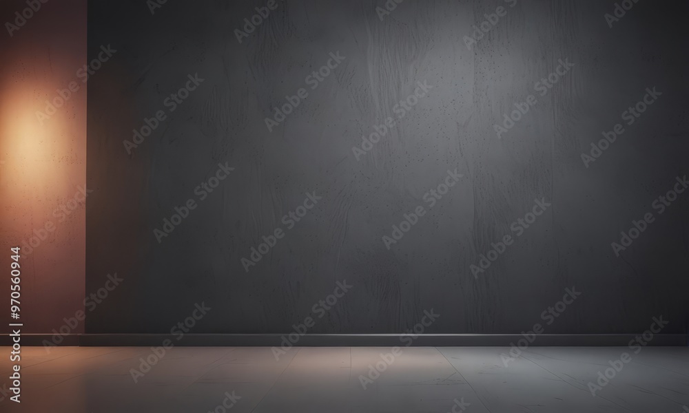 Aufkleber A dimly lit room with a concrete wall and a single light source on the left side, creating a moody atmosphere.