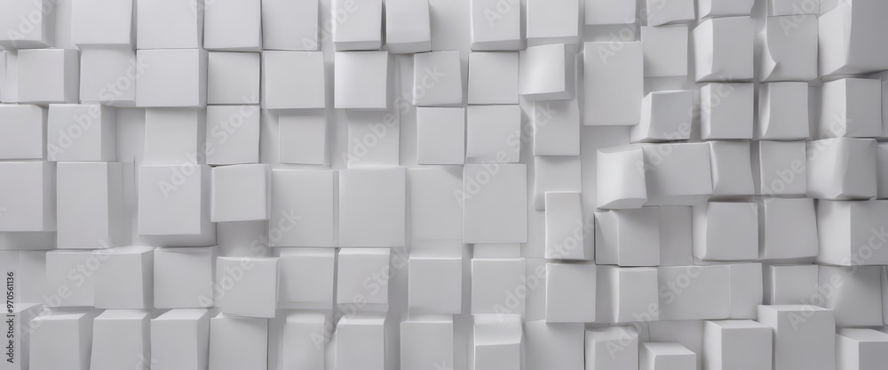 Aufkleber A 3D of a white cube wall, composed of numerous cubes arranged in a grid-like pattern, creating a visually striking and abstract design.