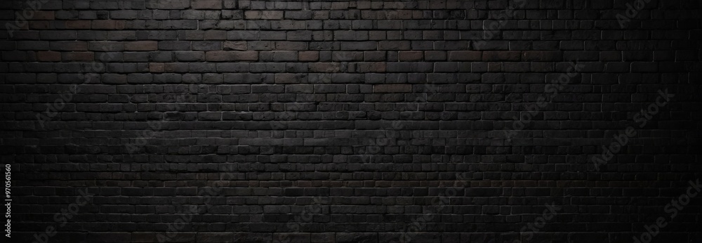 Aufkleber A dark, textured brick wall with a uniform pattern of dark bricks, creating a sense of depth and texture.
