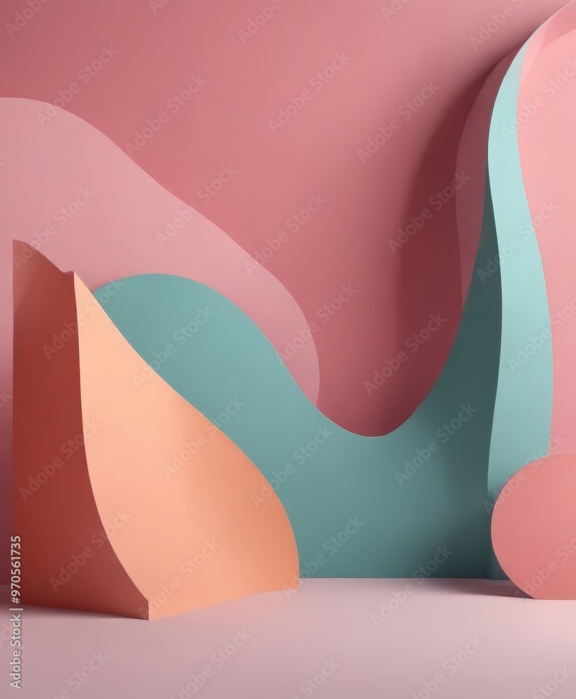 Aufkleber abstract composition featuring a variety of shapes and colors in a minimalist style.