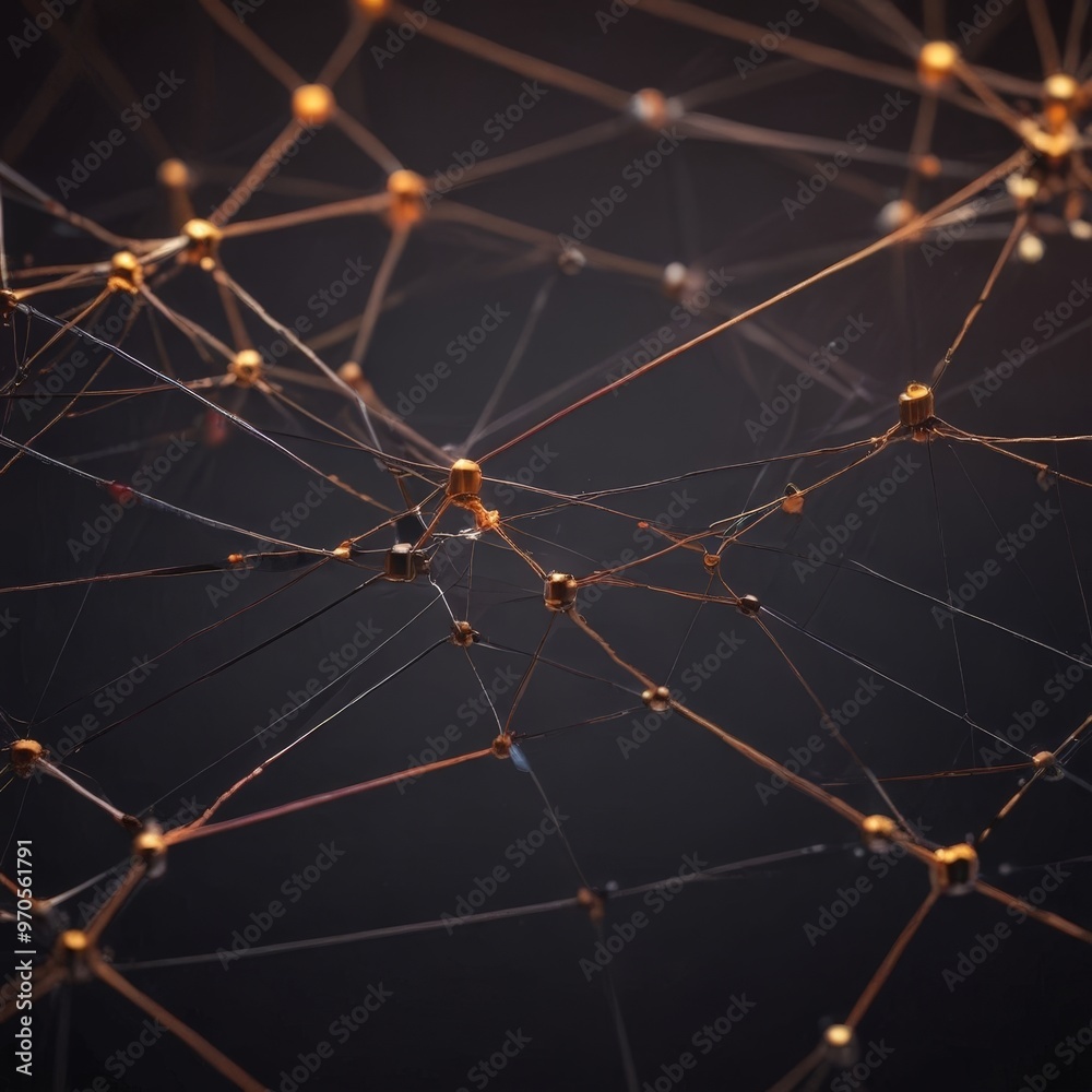 Aufkleber A close-up view of a complex network of interconnected lines and nodes, resembling a web or a spider's web, against a dark background.