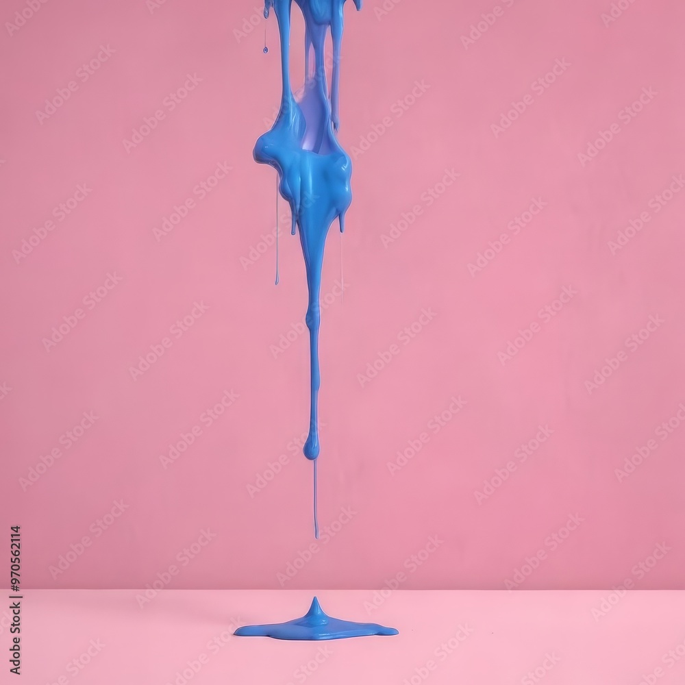 Poster a blue paint drips down from the top left corner, creating a sense of movement and fluidity against 