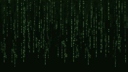 A digital green matrix pattern resembling falling data or code.