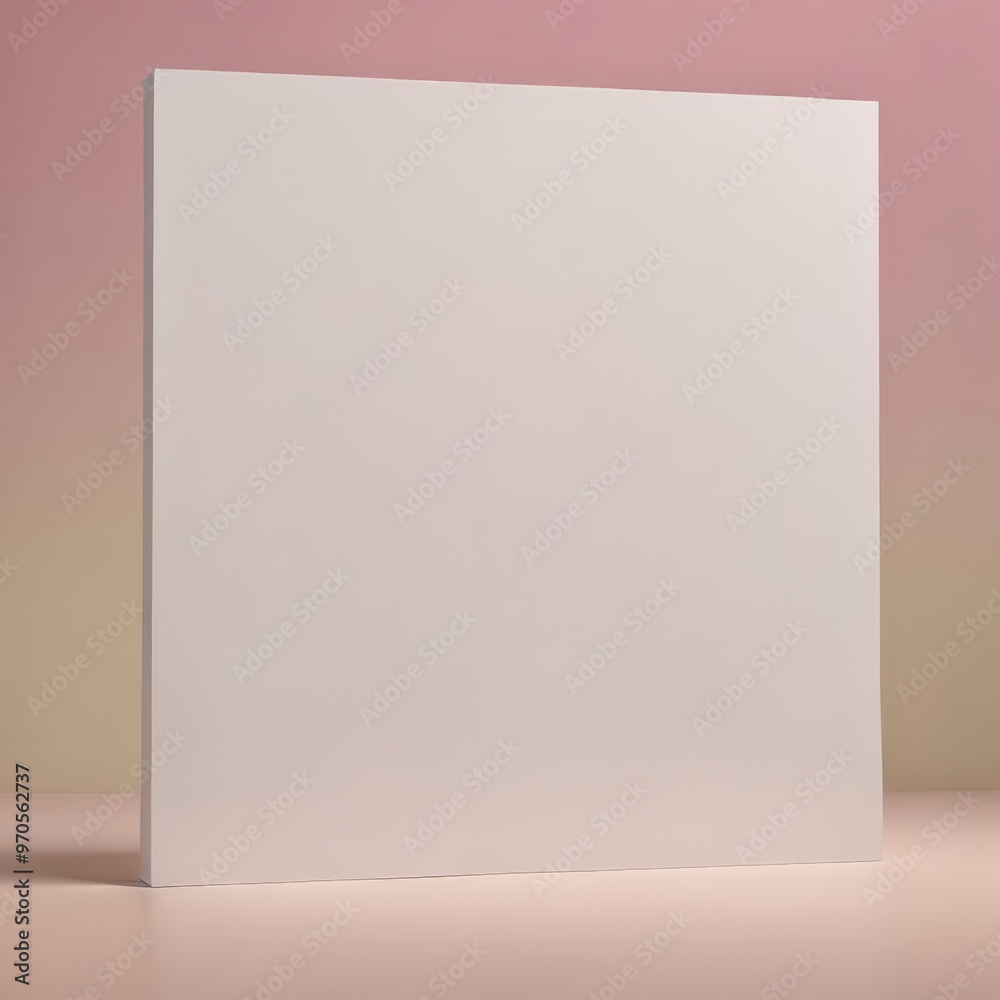 Aufkleber A white rectangular object stands upright against a gradient background, with a pink and yellow gradient.