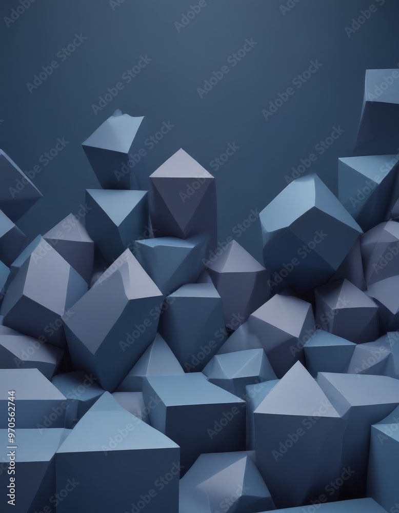 Aufkleber A collection of geometric shapes in shades of blue, arranged in a chaotic yet visually striking manner, creating a sense of depth and complexity.