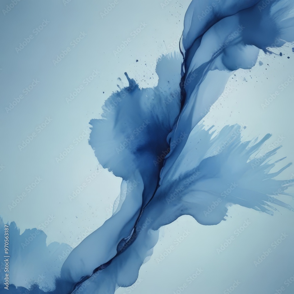 Poster a blue abstract art piece with splashes of color and a sense of movement, set against a light blue b