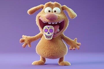 Obraz premium Funny Cartoon Dog Holding a Sugar Skull