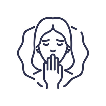 recommend clip art: Line art of a woman covering her mouth, representing nausea or feeling unwell.