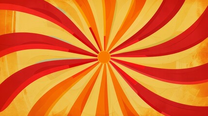 Obraz premium A vibrant abstract design featuring swirling red and yellow stripes radiating from a central point, evoking energy and movement.