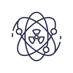Atomic structure with radiation symbol, representing nuclear energy and radiation concepts.