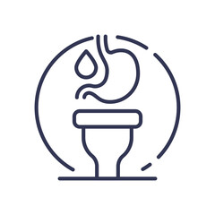 Line art of a toilet and stomach, symbolizing diarrhea and digestive issues.