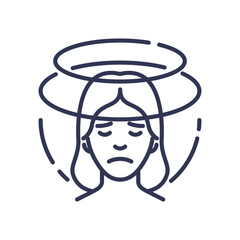 Fototapeta premium Illustration of a person with a sad expression and swirling lines around the head, symbolizing dizziness.