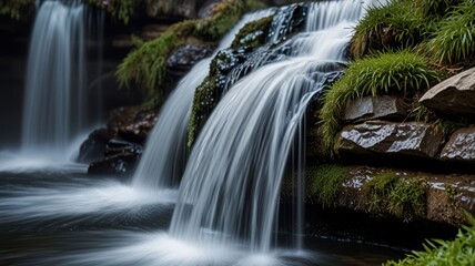 Obraz premium Serene Waterfall in Lush Greenery