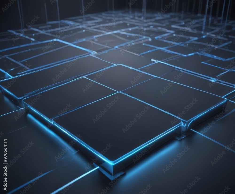Fototapete the image presents a 3d of a futuristic, abstract floor composed of numerous square tiles, each illu