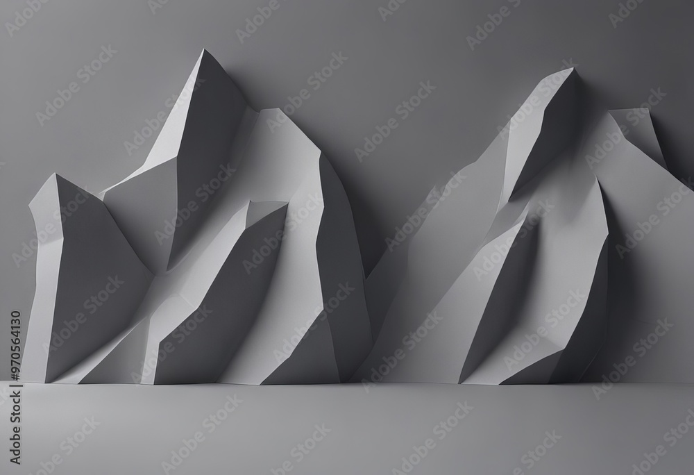 Poster a minimalist, geometric landscape composed of two large, jagged, triangular shapes, one on the left 