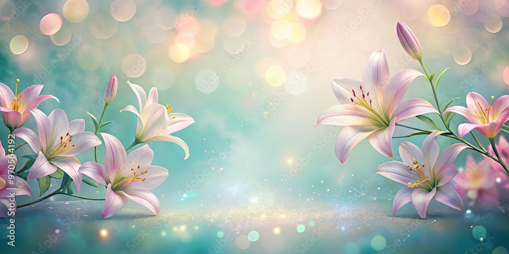 Wall mural fluid pastel backdrop with luminous lilies floating in a whimsical display