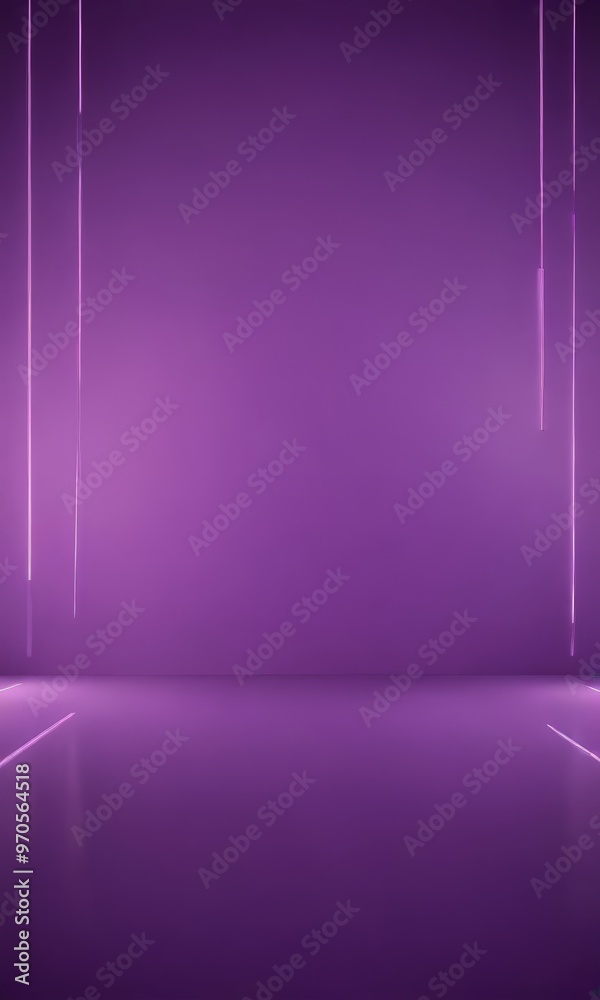 Poster the image presents a purple-hued room with a minimalist design, featuring a clean, uncluttered space