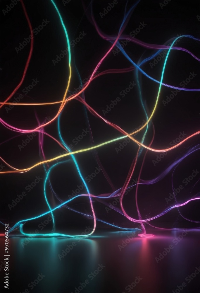 Leinwandbilder a vibrant display of multicolored neon lines, creating a dynamic and visually striking abstract pattern against a dark background.