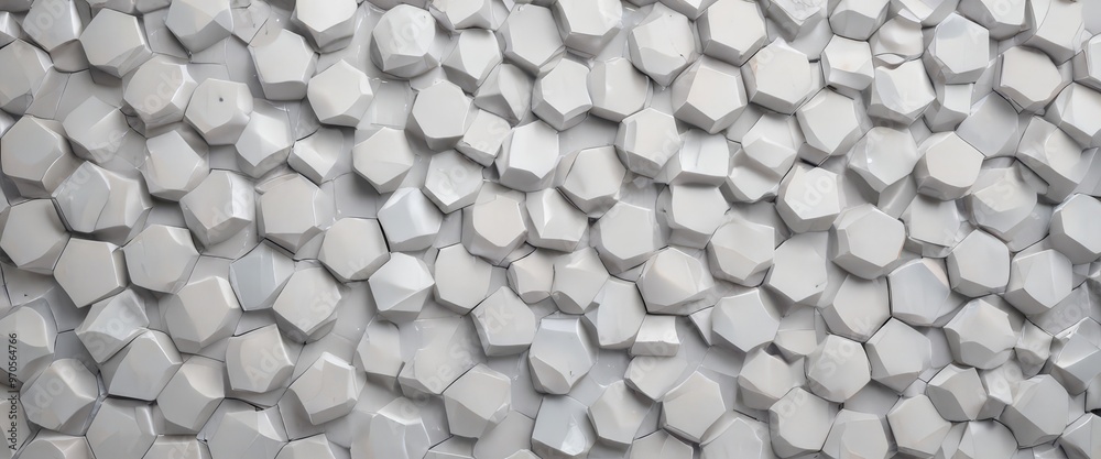 Aufkleber a close-up view of a pattern composed of numerous white hexagonal tiles arranged in a grid-like fashion. The tiles vary in size and shape, creating a visually interesting