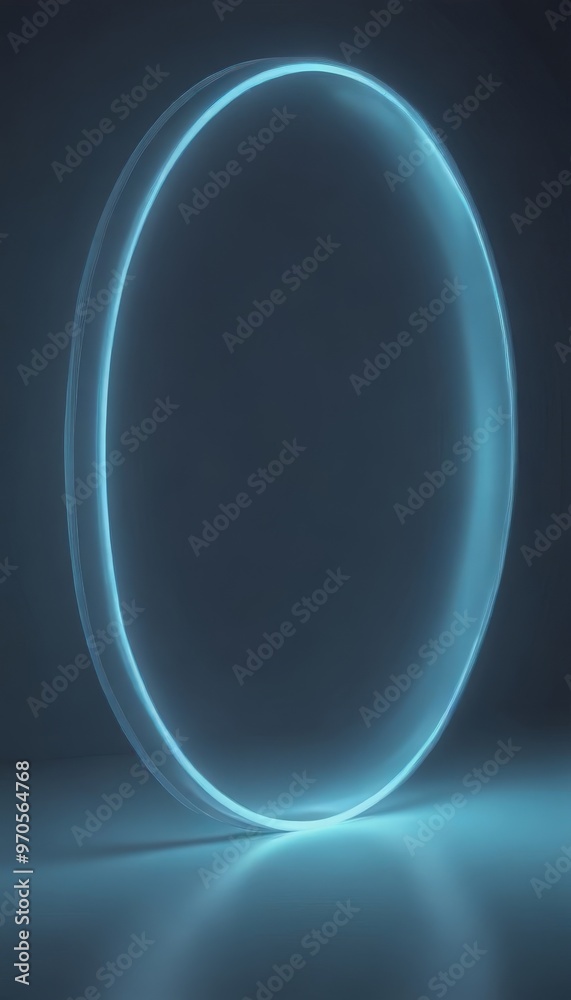 Aufkleber A glowing blue circle with a reflective surface sits on a reflective surface, creating a sense of depth and dimensionality.