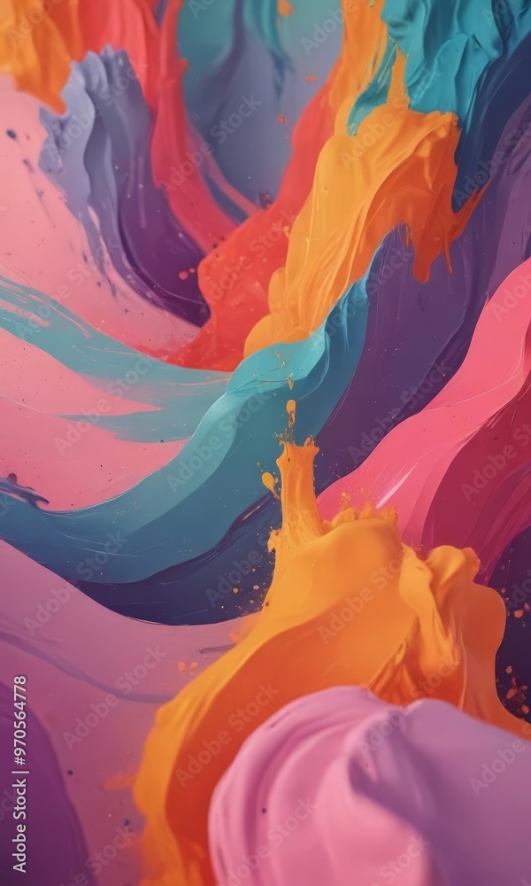 Aufkleber the image is a vibrant abstract painting featuring a dynamic interplay of bold, fluid brushstrokes i