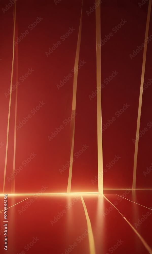 Aufkleber a red-painted room with a geometric pattern of vertical lines and a bright light shining through the center, creating a sense of depth and dimension.