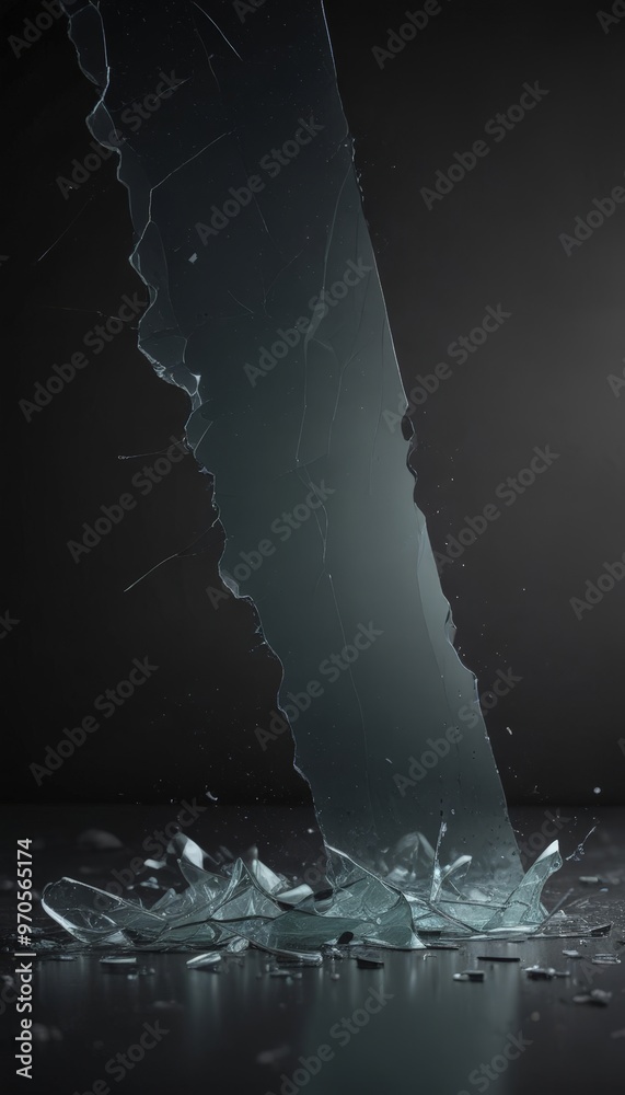 Aufkleber a shattered glass surface, with a sharp, vertical blade cutting through it, creating a dramatic and 