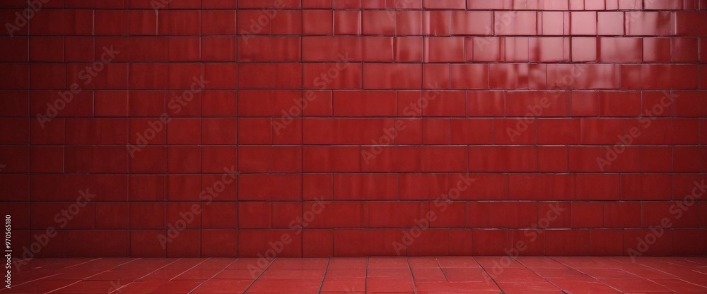 Aufkleber A red tiled wall with a grid pattern, featuring a variety of shades of red tiles, creating a visually striking and uniform appearance.