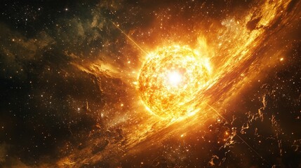 Obraz premium Create an image of the sun embracing stars in its orbit, their combined light creating a beautiful cosmic scene