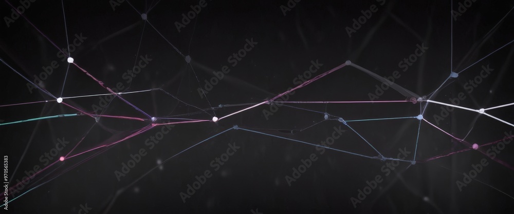 Leinwandbilder The image presents a complex network of interconnected lines and dots, creating a visually striking abstract pattern against a dark background.