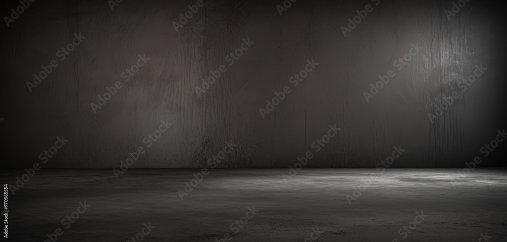 Poster A dark, empty room with a concrete floor and a single light source on the right side, creating a dramatic and moody atmosphere.