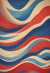 a vibrant abstract pattern composed of overlapping curved lines in red, white, and blue, creating a dynamic and visually striking design.