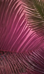 Obraz premium a close-up view of a palm leaf with a gradient of colors, transitioning from a deep purple at the top to a lighter shade at the bottom.