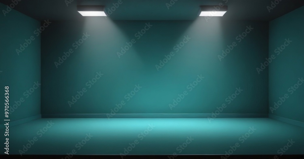 Poster A dimly lit room with a green wall and a single spotlight on the right side, creating a sense of depth and focus.