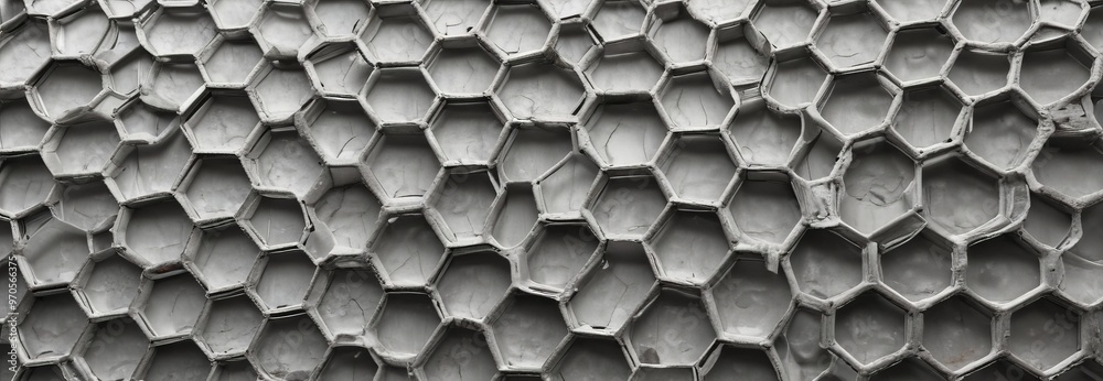 Poster a close-up view of a textured surface composed of numerous small hexagonal shapes, creating a repeating pattern.