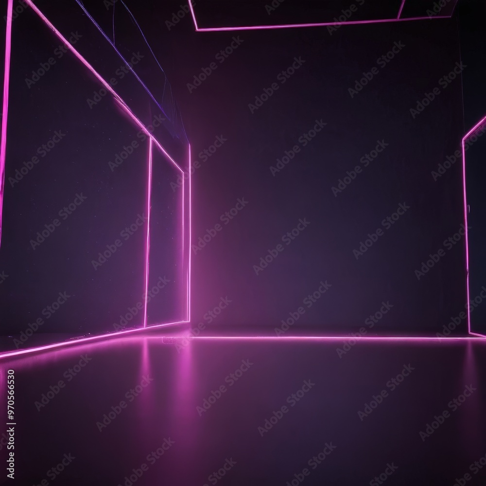 Poster a dark room with a glowing purple line running across the center, creating a sense of depth and perspective.