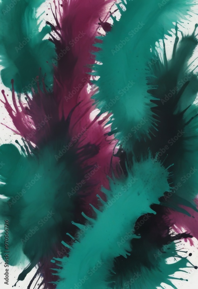 Poster the image is an abstract painting featuring a vibrant mix of green, purple, and black colors, with s