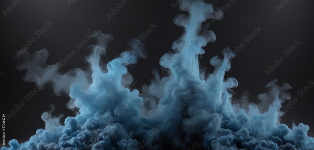 Aufkleber Blue smoke swirls and swirls against a dark background, creating an abstract and dynamic visual effect.