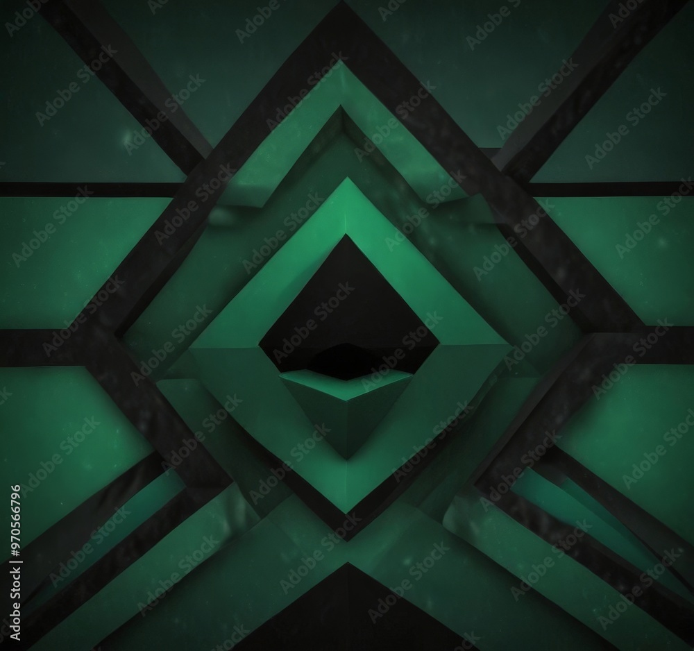 Aufkleber a geometric pattern composed of intersecting black and green lines, creating a sense of depth and complexity.