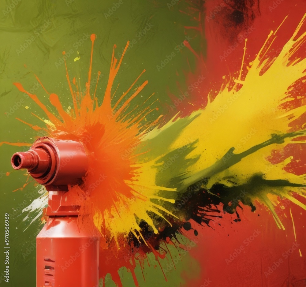 Poster A red spray paint can is positioned on the left side of the image, with a vibrant splash of orange and yellow paint bursting out from it, creating a dynamic and energetic