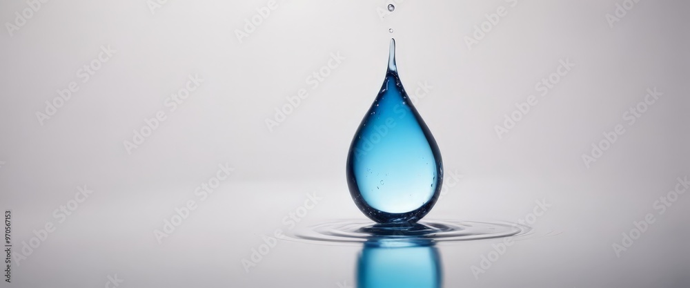 Aufkleber a single blue water droplet is captured in mid-air, creating a splash on a calm, reflective surface.