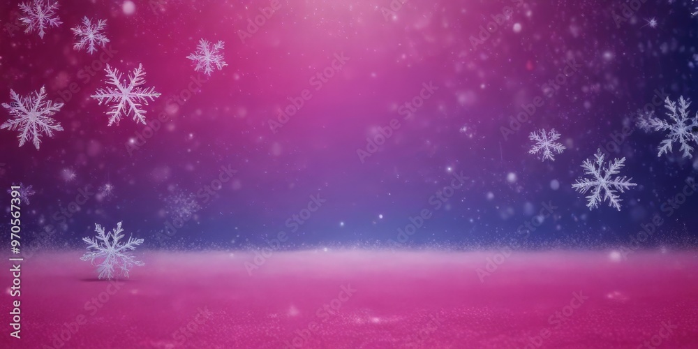 Poster a serene winter scene with a gradient background transitioning from deep purple to lighter pink, dot