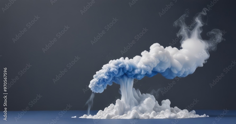 Aufkleber A large cloud of white smoke billows upwards from a small, white explosion, creating a dynamic and dramatic visual effect against a dark background.