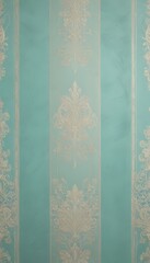 a close-up view of a decorative wallpaper pattern with a repeating floral design in shades of blue and cream.